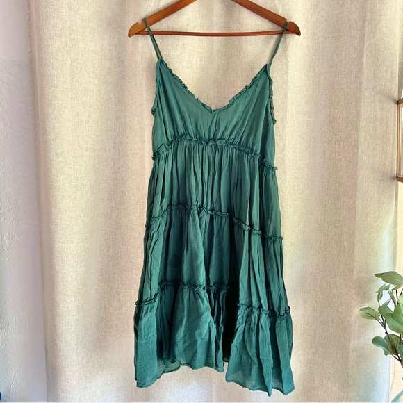 Green Summer Dress, Ruffle Sleeveless Dress - Picture 1 of 6